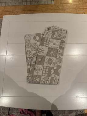 Smiley x H&M Beige All Over Print High Rise Wide Leg Denim Jeans